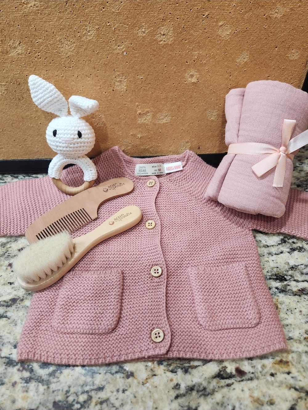 New! Pink Knit Cardigan with Matching Accessories
